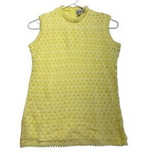Royal Of California Vintage Womens Crochet Knit Top Size L Yellow 60s 70s Mod
